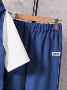 Bộ 3 món áo vest đen, áo phông trắng, quần đen trang phục thường ngày cho bé trai tuổi teen - Màu xanh lam - Xem 5