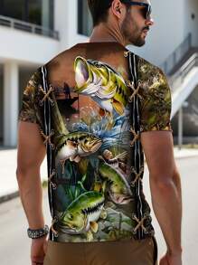 Manfinity LEGND 男士系带鱼纹休闲圆领短袖 T 恤