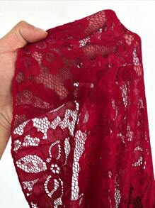 Flirla Plus Size Women Sexy Lace Cake Removable Ruffle Floral Strapless Dress - Burgundy - View 7