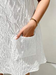 SHEIN Essnce Plus Size Women's Fashion All White Woman Outfits Vacation Clothes Beach Outfits Summer Dresses For Women Beach Outfits For Woman Dresses For Women Elegant Business Casual Woman Vacation Dress Boho White Dresses Classy Elegant Concert Outfit Women Cruise Attire Women Casual Commuting Elegant Vacation Three-Dimensional Jacquard Fabric White Sleeveless Vest Style A-Line Short Dress With Pocket Dress - White - View 6