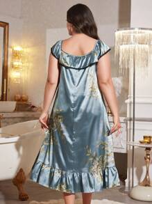 MuseNap CURVE 大码优雅花卉印花荷叶边下摆睡袍 - 彩色 - 查看 2