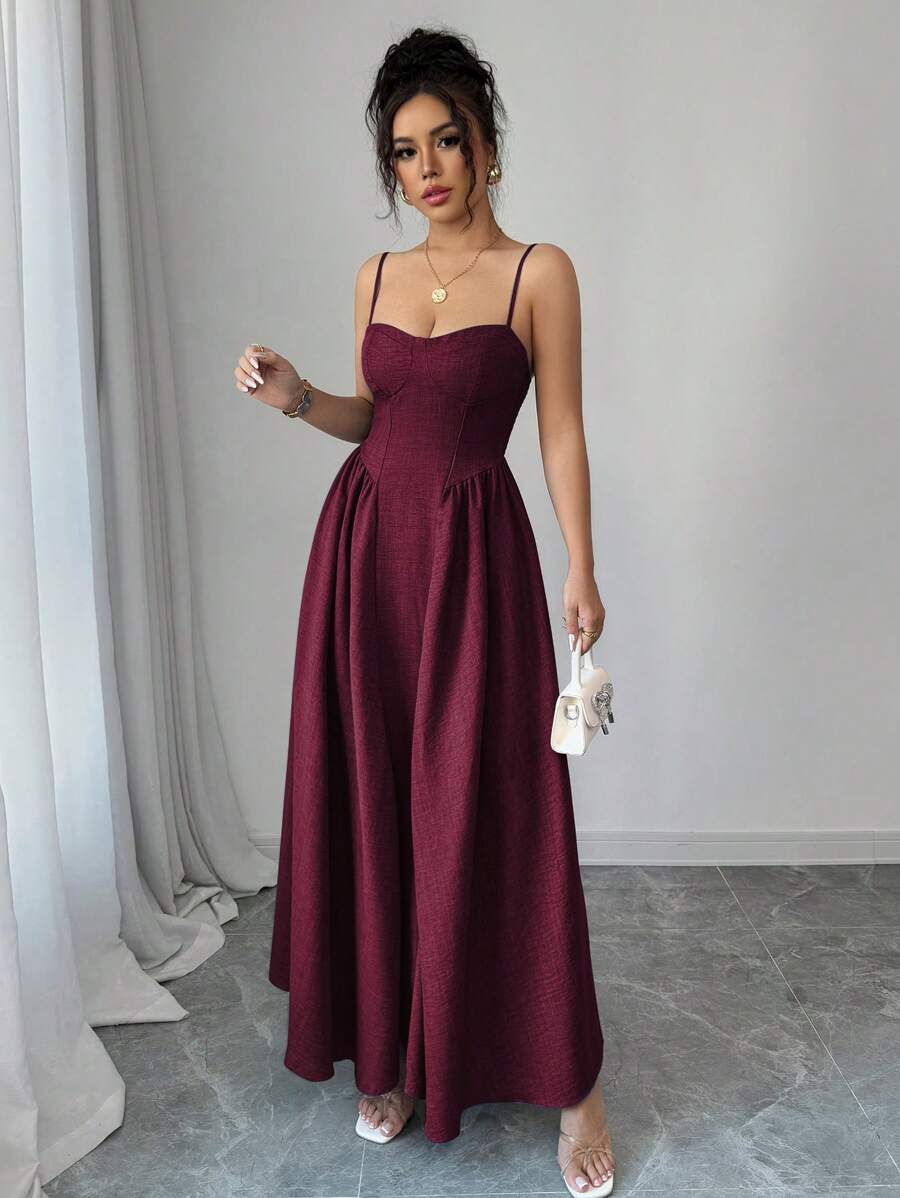 Elenzga Strapless Tie-Back Burgundy A-Line Dress, Elegant & Romantic