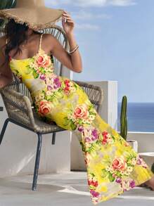 Glamance Pamile Vestido de verano con estampado floral elegante y romántico para vacaciones en la playa, vestido de cóctel, vestido para brunch, vestido para fiesta de té, vestimenta occidental para rave, vestido boho sexy apropiado para salir, citas nocturnas - Amarillo - Ver 3