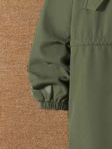 Tween Boys Plush Mid-Length Jacket, Suitable For Commuting, School, Casual, College, Sports, Autumn/Winter Season, Can Be Paired With Halloween Kids Costume, Christmas Sweatshirt, Christmas Gifts, Halloween Shirt, Halloween Gifts, Boys Coat, Red Cardigan, Brown Cardigan, Overalls, Shorts - Army Green - View 6