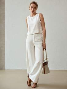 MOTF PREMIUM LINEN SOLID SCALLOP EDGE TANK TOP