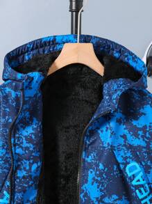 SHEIN Tween Boy Camouflage Fleece Fashion Hooded Jacket Chic Outfits For Autumn/Winter