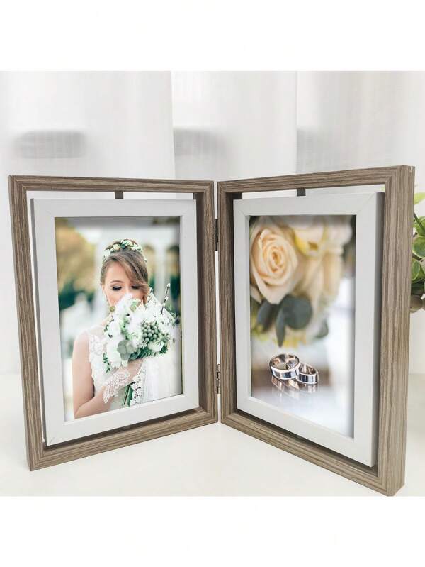 1 pièce Cadre photo en WPC, support rotatif rétro pour affiche, cadre décoratif vertical pliable de conception minimaliste pour la maison. Idéal pour la Saint-Valentin, le mariage, l'anniversaire