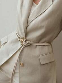 MOTF PREMIUM LINEN BELTED LIGHTWEIGHT BLAZER,BUSINESS CASUAL WOMAN - Black - View 3