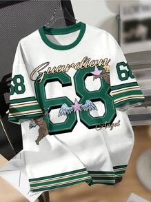 SHEIN Leap Crew 青少年男孩休闲简约数字 68 印花短袖圆领 T 恤，适合夏季 - 白色 - 查看 2