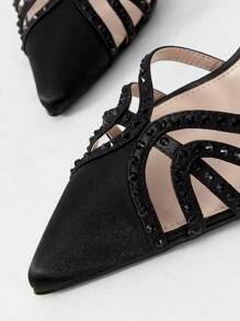 MOTF PREMIUM WOMEN'S BLACK HIGH HEEL HOLLOW-OUT RHINESTONE DECOR PUMPS - Black - View 5