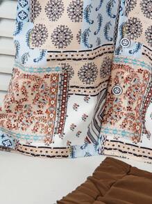 SHEIN Toddler Boys Vintage Casual Printed Shirt With Matching Vintage Sporty Shorts Set, Comfortable And Fashionable For Summer Outings - Multicolor - View 7