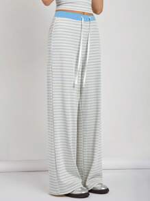 COSMINA 女士抽绳腰条纹阔腿宽松休闲百搭裤 - 彩色 - 查看 4