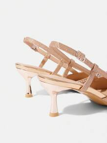 CUCCOO TILAWA Women's Pointed Toe Rhinestone Slingback High Heels, Champagne Color Closed Toe Party Wedding Shoes - Champagne - View 12