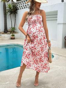 SHEIN Summer New Arrivals Sling Print Maternity Dress
