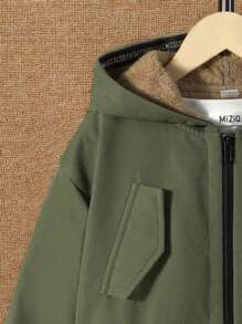 Tween Boys Plush Mid-Length Jacket, Suitable For Commuting, School, Casual, College, Sports, Autumn/Winter Season, Can Be Paired With Halloween Kids Costume, Christmas Sweatshirt, Christmas Gifts, Halloween Shirt, Halloween Gifts, Boys Coat, Red Cardigan, Brown Cardigan, Overalls, Shorts - Army Green - View 7