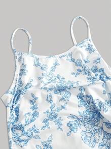 SHEIN MOD Váy không tay in hoa lãng mạn cho nữ - Xanh và trắng - Xem 4