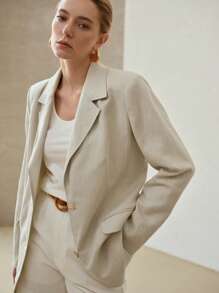 MOTF PREMIUM LINEN BELTED LIGHTWEIGHT BLAZER,BUSINESS CASUAL WOMAN - Black - View 5