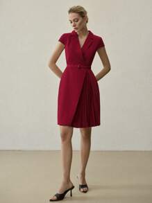 MOTF PREMIUM Vestido Plisado En Contraste Con Manga Gorra Con Clase