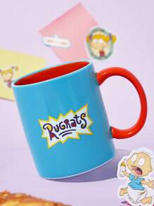 Nick 90s X SHEIN 90s 400ml Cartoon Letter Pattern Ceramic Cup, Microwave And Dishwasher Safe, Can Hold Coffee, Milk, Orange Juice