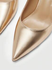 CUCCOO BIZCHIC Champagne-Colored Metallic PU Leather Pointed Toe Stilettos, Fashion High Heels For Commute, Dating, Party, Vacation For Christmas - Champagne - View 7
