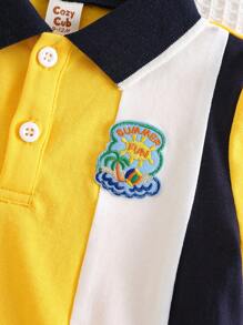 Cozy Pixies 男婴拼色柔软针织高领短袖上衣 - 芥末黃 - 查看 4