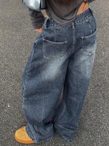 DAZY Jeans ample vintage à jambes droites pour femmes, lavé - Jean bleu - Voir 4