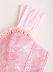 Sweetra Blusa justa com babados jacquard e ombros de fora feminina - Rosa - Ver 5