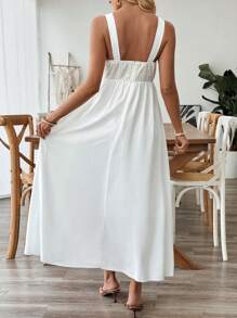 Breezaya 女士纯色细肩带连衣裙，简约时尚，适合夏季 - 白色 - 查看 2
