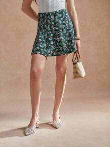Écloséra Floral Skirt For Women, Minimalist & Stylish, Suitable For Summer - Green - View 5