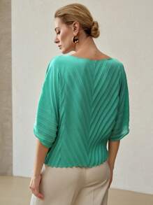 MOTF PREMIUM SOLID BATWING SLEEVE PLEATED BLOUSE,CHIC BLOUSE - Green - View 6