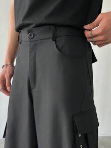 Manfinity Roghcode Men Solid Color Cargo Loose Casual Trousers, Fall - Black - View 2