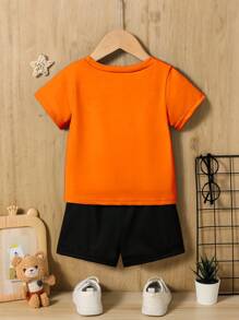 SHEIN 2pcs/Set Baby Boys Cute Cow Print Casual Comfy Versatile Crew Neck Short Sleeve Top And Shorts Set, Summer Outdoor - Multicolor - View 2