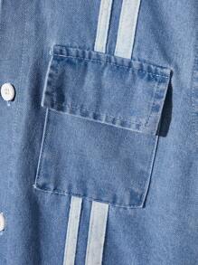 Explorewe Tween Boy Striped Denim Cargo Pocket Hoodie Vest, Round Neck Short Sleeve T-Shirt And Shorts 2Pcs Set Boys Clothes Outfit Sets