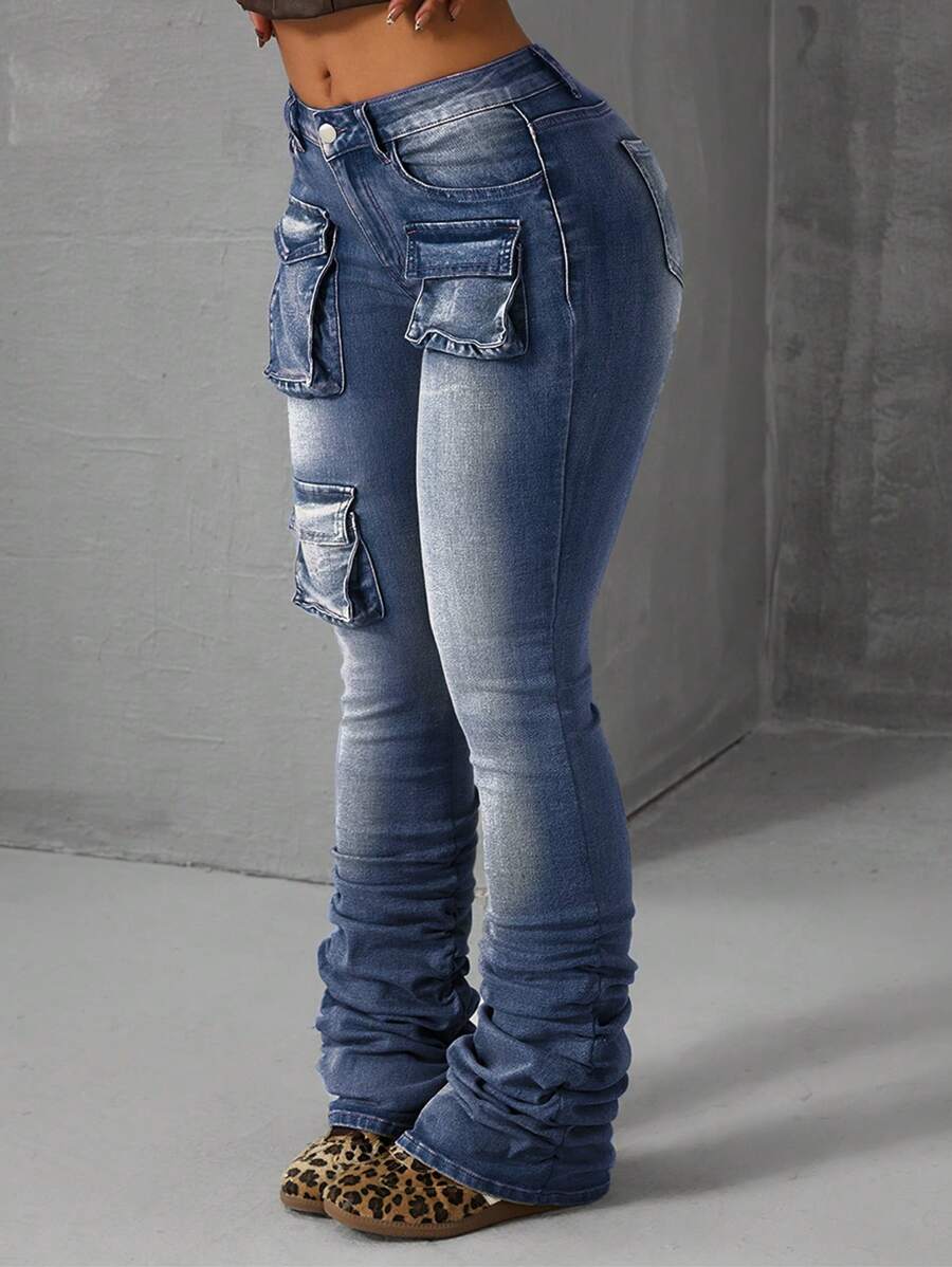 SHEIN ICON Women's Simple & Fashionable Denim Jeans, Suitable For Summer - Dusty Blue - View 1