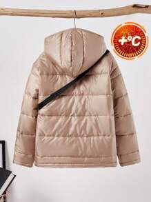 SHEIN 2 pezzi Cappotto imbottito casual per ragazzi pre-adolescenti con borsa accessorio, adatto per pendolarismo, scuola, quotidiano, sport, autunno e inverno