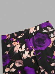 SHEIN Clasi 大码高腰印花休闲裤，简约风格，适合日常穿着，情人节春季女装，情人节简约可爱节日服装，女士优雅阔腿裤 - 彩色 - 查看 4