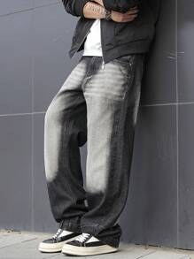 Manfinity LEGND Pantalones vaqueros de moda casual y simple para hombres, para uso diario - Gris - Ver 3