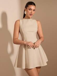 SHEIN BAE Váy midi suông xòe dáng ôm màu trơn cho nữ, không tay thanh lịch cho buổi hẹn hò, mùa xuân/hè - Màu be - Xem 5