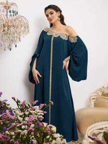 Al Najma Tunik Panjang Turki & Jubah Panjang Tradisional Arab (Kaftan Jalabiya) - Teal Blue - View 6