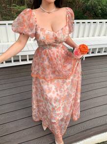 Modelyn Women Long Dress With Short Sleeve, Simple And Fashionable, Suitable For Summer - Apricot - View 2