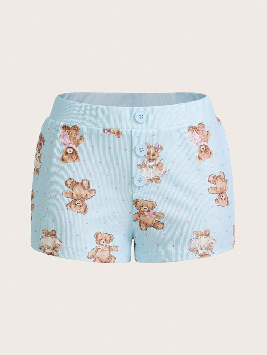 Sweetina 女士 Y2K House 睡衣可爱熊印花短裤 - 淺藍色 - 查看 1