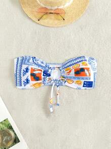 Swim Mod 2025 女式夏季海滩水果印花抹胸比基尼上衣