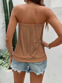 SHEIN ChicEase Top casual con escote en V, bordado y fruncido para mujer - Marrón - Ver 2