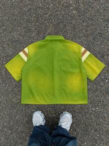 Manfinity ZONE917 Men's Oversized Streetwear Patchwork Striped Eagle Letter Graphic Cropped Short Shirt - Multicolor - View 4