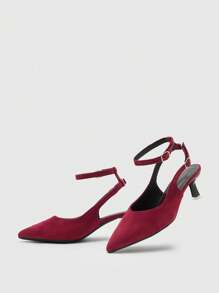 CUCCOO BIZCHIC Women's Pointed Toe V-Cut Buckle Strap High Heel Sandals - Red - View 9