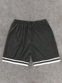 PAVTROS Men's Letter Graphic Print Drawstring Waist Pocket Shorts - Black - View 2