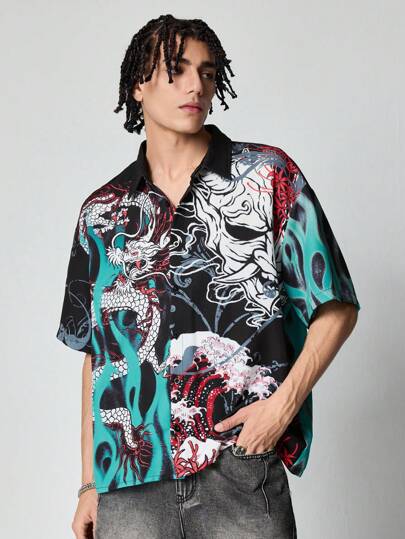 ROMWE MEN Anime 男士简约时尚夏季衬衫