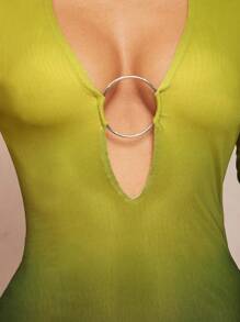 Lumalex Spring Summer Swimsuit Swimwear Swim Vacation Easter Bohemian BOHO Sea Beach Hot Outdoor Richly Layered Wedding Season Banquet Coming Of Age Ceremony Beach Seaside Holiday Deep V-Neck Metal Decor Ombre Long Sleeve Women Mini Dress,Tea Party Dress,Summer Swimsuit Swimwear Swim Dresses For Women - Multicolor - View 7