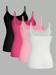 SHEIN EZwear 4pcs Casual Minimalist Skinny Strap Women Tank Top, Suitable For Summer Back To School - Multicolor - View 2