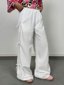 SHEIN Tween Girls Spring/Summer 1pc New White Bowknot Lace-Up  Quick-Drying Straight-Leg Pants - White - View 1